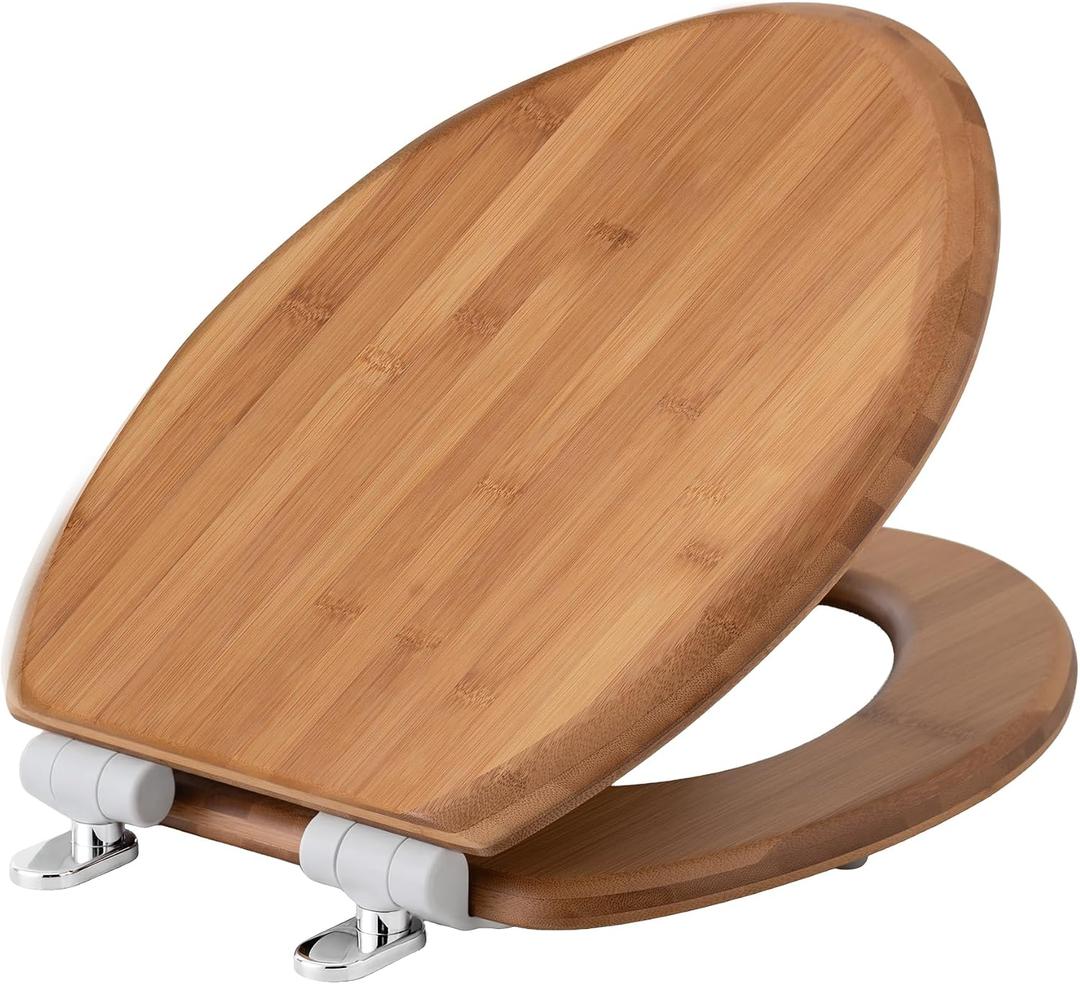 Bamboo Toilet Seat Elongated, Soft Close