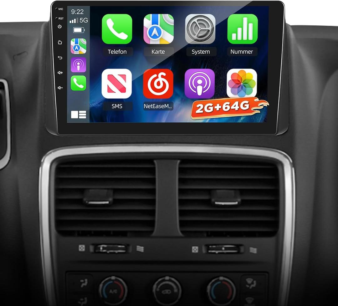 NHOPEEW 9 Inch Touchscreen Android 13 Head unit - Wireless CarPlay & Android Auto/WiFi/EQ/GPS + AHD Backup Camera for Dodge Grand Caravan 2011-2020 and Chrysler Grand Voyager 2011-2015, [EQ] 4 Core 2+64G