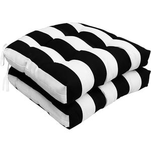 Outdoor/Indoor Wicker Seat Cushions All Weather 19 x 19 inches Outdoor Chair Pads,Black White,Set of 2 (Wicker Cushions) (Cushion With Ties)