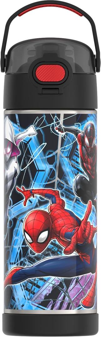 THERMOS FUNTAINER 16 Ounce Stainless Steel Vacuum Insulated Bottle with Wide Spout Lid, Spiderman
