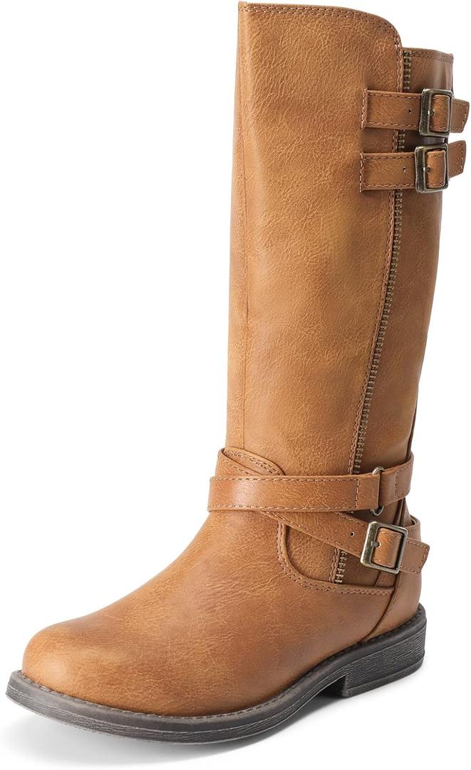 DREAM PAIRS Girls Knee High Fashion Riding Boots for 6 Big Kid, Tan 03