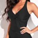 Tempt Me Womens Tankini Top Halter Tummy Control Swim Tops Only Twist Front V Neck Bathing Suit No Bottom (Black, S)