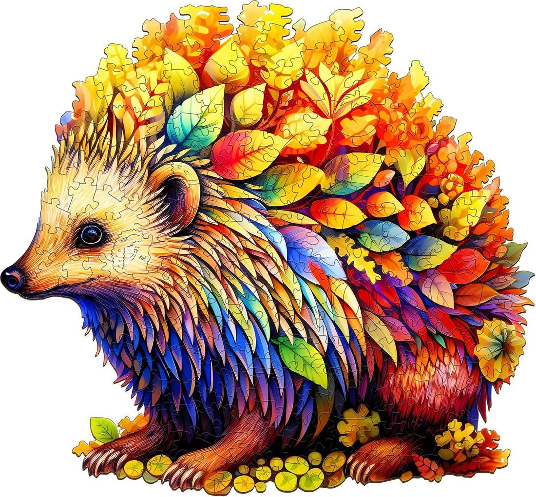 Wooden Puzzles for Adults - Clever Hedgehog Wooden Jigsaw Puzzle - Unique Animal Shaped Wood Puzzles Adult - Christmas Birthday Gifts for Adults/Friends/Family - 100pcs 8.4 * 7.4in (Small)