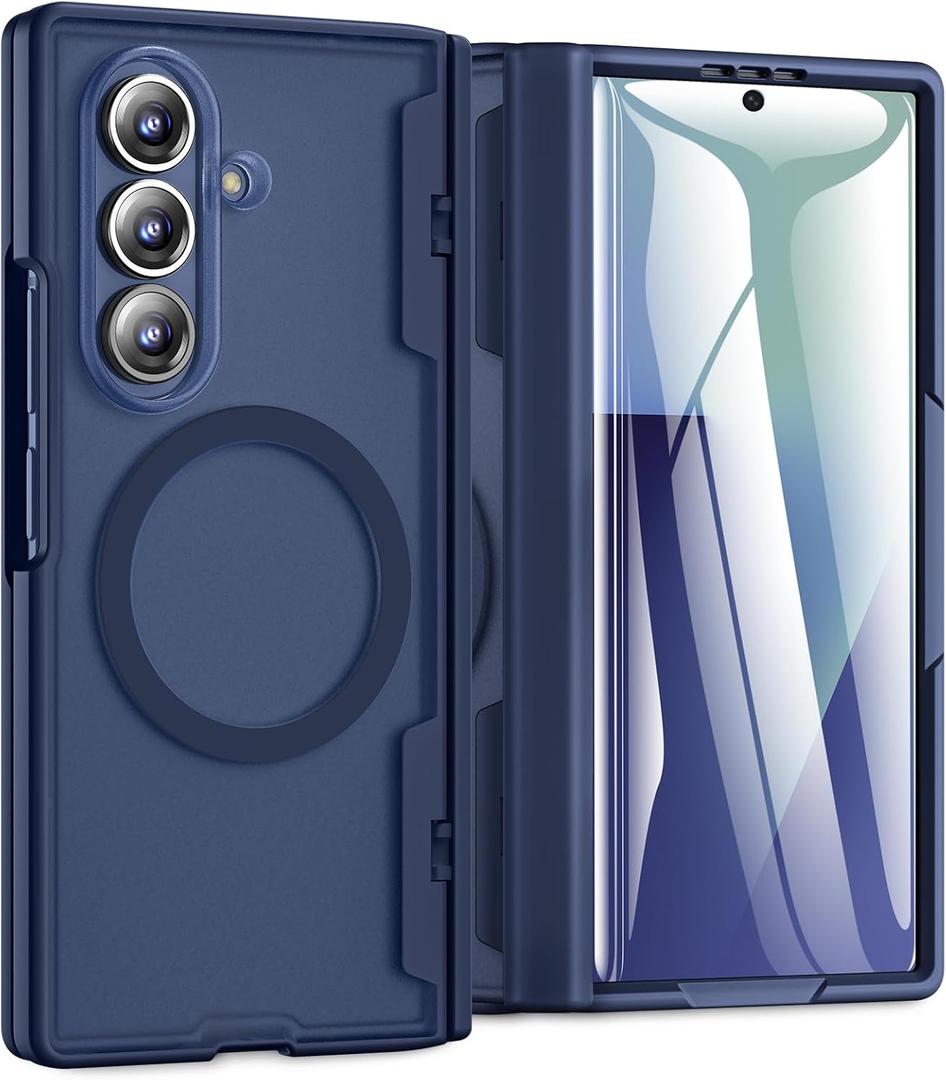 for Samsung Galaxy Z Fold 7 Case [Compatible with MagSafe] [Hinge Protection] [Built-in HD Screen Protector] Translucent Hard Shockproof Magnet Phone Cover for Zfold 7 - Blue