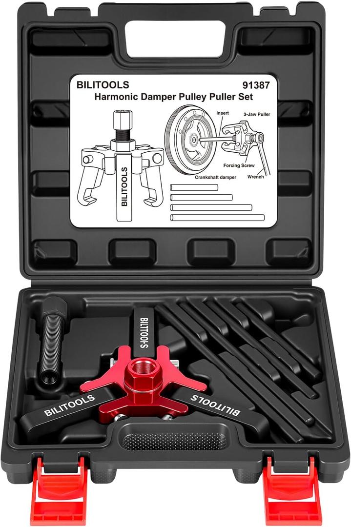 BILITOOLS Harmonic Balancer Puller Set for Crankshaft Dampers 3 Jaw Pulley Puller Removal Tool Compatible with LS,Chrysler,GM,Chevy,Ford Engines etc.