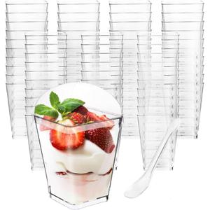 50 Pack 5 oz Plastic Dessert Cups with Lids and Spoons, Small Parfait Yogurt Pudding Cups with Lids for Party, Clear Mini Dessert Shooter Cup for Fruit Trifle Ice Cream