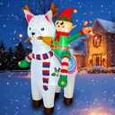 BLOWOUT FUN Christmas Inflatable Outdoor Decoration,6 FT Tall Elf Riding Alpaca Decor Built-in LED Lights,Xmas Decorations Outdoor Blow Up Inflatables as Gift for Holiday Party Garden Decor