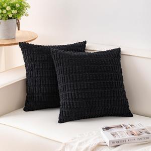 Pack of 2 Corduroy Decorative Throw Pillow Covers 18x18 InchSoft Boho Striped Pillow Covers Modern Farmhouse Home Decor for Sofa Living Room Couch BedBlack