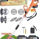 Electric Weed Wacker Cordless Eater 24V Battery Powered Brushless Brush Cutter with 2X4.0Ah Batteries Fast Charger Lightweight Grass Trimmer 2 Types Blades for Lawn Yard Garden (Orange)