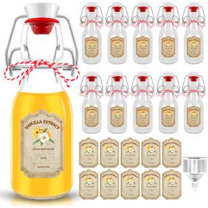 10 pack Vanilla Extract Bottles Flip Top vanilla bottles,10 pcs Vanilla Extract Stickers for homemade vanilla extract bottles Syrup Gift Glass Food Storage Canister Set (Transparent , 4oz-10pack)