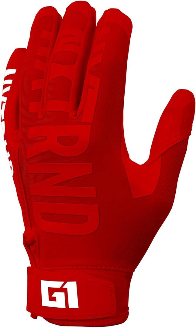 Nxtrnd G1 Youth Football Gloves, Kids Sticky Receiver Gloves (Youth Large, Red)