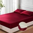 MR&HM Satin Fitted Sheet Full Size, Silky Bottom Sheet with Elastic Corner Straps, Deep Pocket up to 15 Inch, No More Slipping Off for Mattress - 1 Fitted Sheet Only (Burgundy)