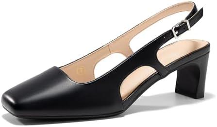 Coutgo Womens Slingback Chunky Low Heels Closed Square Toe Pumps Wedding Party Dress Shoes, 8