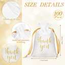 Roowest 100 Pcs Thank You Satin Gift Bags Drawstring Jewelry Candy Pouches for Wedding Bridal Shower Baby Shower Favor Drawstring Bag for Birthday Holiday Party(5 x 7 Inch,White)