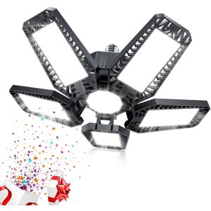 LED Garage Light - 160W 16000LM 6500K LED Garage Ceiling Lights, Screw in Shop Lighting 5+1 Deformable Panels for Attic, Basement, Workshop, E26/E27