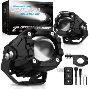 NOVSIGHT LED Pods Lights Driving Lights - 2'' with 8 Light Modes 2 Kinds Brackets, Waterproof Off Road LED Light Pod for Motorcycle Truck ATV UTV 5 Years Service (2 Inch White/Amber Driving Beam)