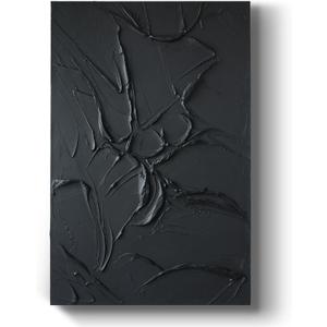 GeekMacro Hand-painted Black Textured Wall Art Minimalist Abstract Oil Painting 30x45 inch Large Artwork for Living Room Vertical Wall Decor