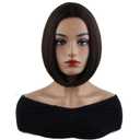 MAGQOO Dark Brown Wig for Women Dark Brown Bob Wig Short Straight Dark Brown Wig Middle Part Synthetic Heat Resistant with Wig Cap