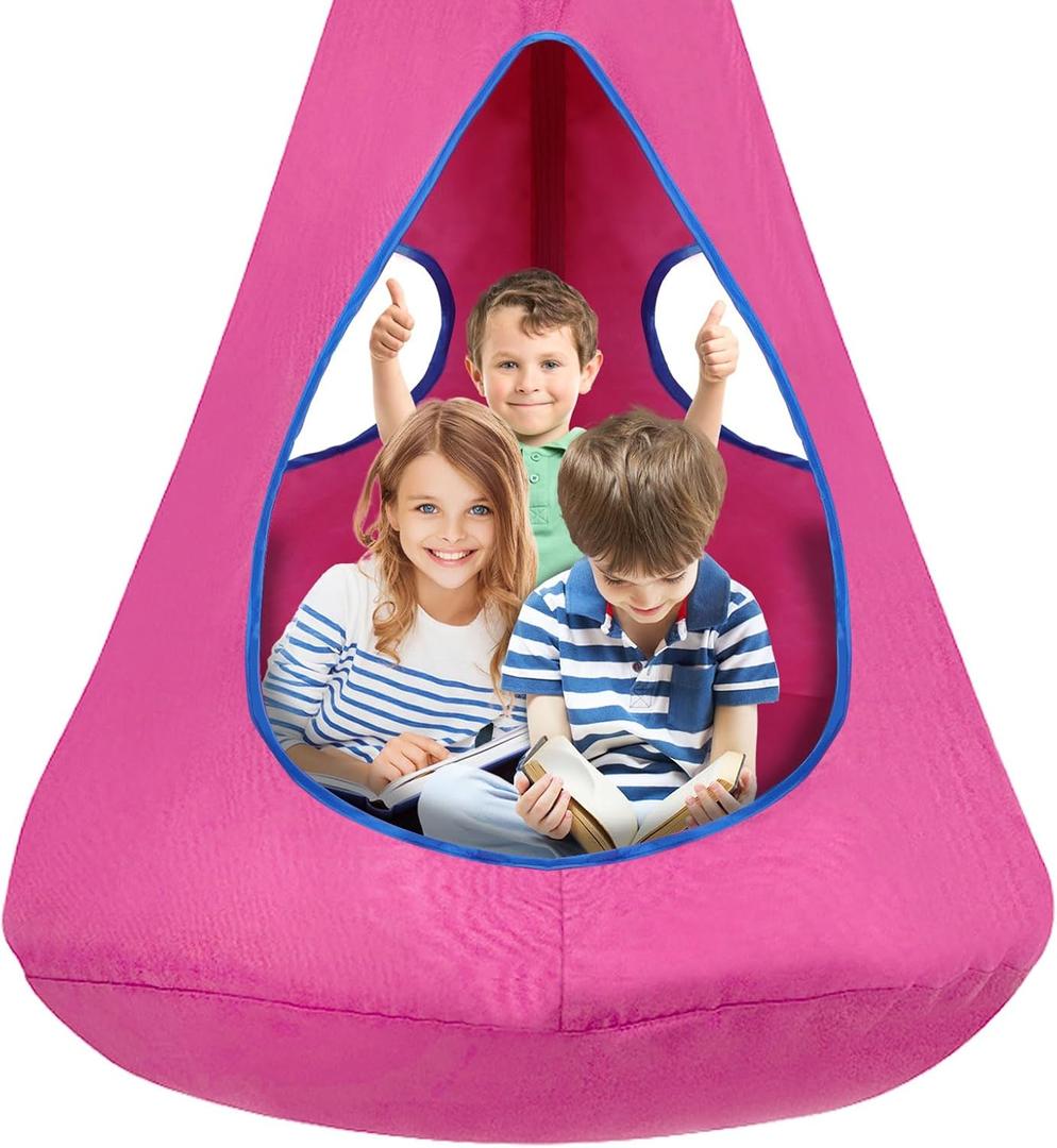 Kids Pod Swing Seat, Hanging Hammock Chair, Sensory Swing for Indoor and Outdoor Use (43.5" D x 52" H) Pink
