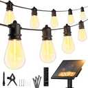 Minetom 100FT Solar-String-Lights-Outdoor-Waterproof, 31+2LED S14 Shatterproof Bulb, Patio Lights with Remote Type-C Port Timable, 3 Light Modes Dimmable Solar String Lights for Outside, Yard, Camping