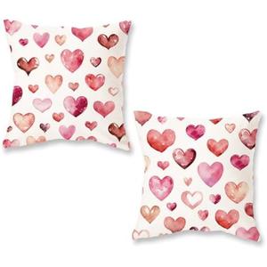 ONWAY Valentine's Day Throw Pillow Covers 18x18 Set of 2 Pink Heart Decorative Cushion Cases for Couch Sofa Bed Romantic Holiday Home Decor