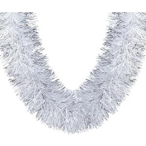 Sggvecsy 32.8Ft Christmas Tinsel Garland Xmas Tree Decorations Christmas Silver & White Metallic Twist Garland Ceiling Hanging Decorations for New Year Party Birthday Holiday Indoor Outdoor Supplies