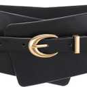 WHIPPY Women Wide Leather Belt Fashion Ladies Dress Belt 2-in-1 Waistband with Skinny Belt for Dress Suits (Fit Waist Size 38-42", Black Gold)