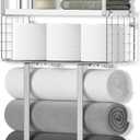 Towel Racks for Bathroom, Bathroom Shelf Over Toilet, Floating Shelves with Towel Rack Paper Holder Storage Basket, Floating Shelves for Wall Decor, Silver