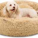 Best Choice Products 38in Dog Bed Self-Warming Plush Shag Fur Donut Calming Pet Bed Cuddler w/Water-Resistant Lining, Raised Rim - Brown