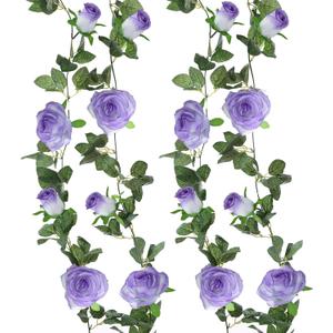 Felice Arts 2 Pack Pale Purple Artificial Floral Garland Each 6.5FT Fake Rose Vine Hanging Rose Garland for Wedding Flowers Table Centerpiece Arrangement Room Baby Shower Teepee Mirror Decor