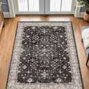 Black Boho Washable Entry Rug, 3x4 Rugs for Entryway Kitchen Bathroom Door Mat Indoor Entrance, Non Slip Rubber Backing, Stain & Fade Resistant, Ashen Charcoal Floral Design