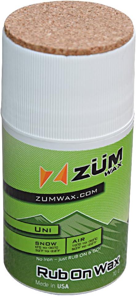 ZUMWax Rub-On Ski/Snowboard/Nordic/Cross-Country Wax 70g, UNIVERSAL, Easy cork applicator, long-lasting performance, secret vanilla scent, Made in USA, PFAS-free Great for quick waxing on the go