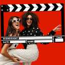 Movie Night Photo Booth Props 22.45x14.18 Inch Movie Theme Photo Booth Fame Prop Selfie Frame Film Clapper Board for Birthday Graduation Festivals Anniversary Wedding Party Supplies