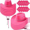 Coume 10 Set Cowboy Hat and Bandana for Women Men 10 Felt Cowgirl Cowboy Hat Bulk 10 Western Bandanas for Adult Costume Party (Rose Red)
