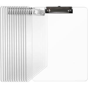 Plastic Clipboards Set of 12, A4 Acrylic Clear Board 8.5x11 for Classroom, Students, Transparent Letter Size 9" x 12.5" with Low Profile Clip, Office & School Supply