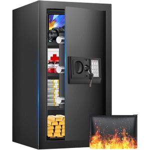 23.62 inches Tall Safe Box, 4.4 Cuft Home Safe with Fireproof Waterproof Bag, Anti-Theft Digital Security Lock Box with Smart Alert System, Removable Shelf, Mute Function, Document Safes for Jewelry