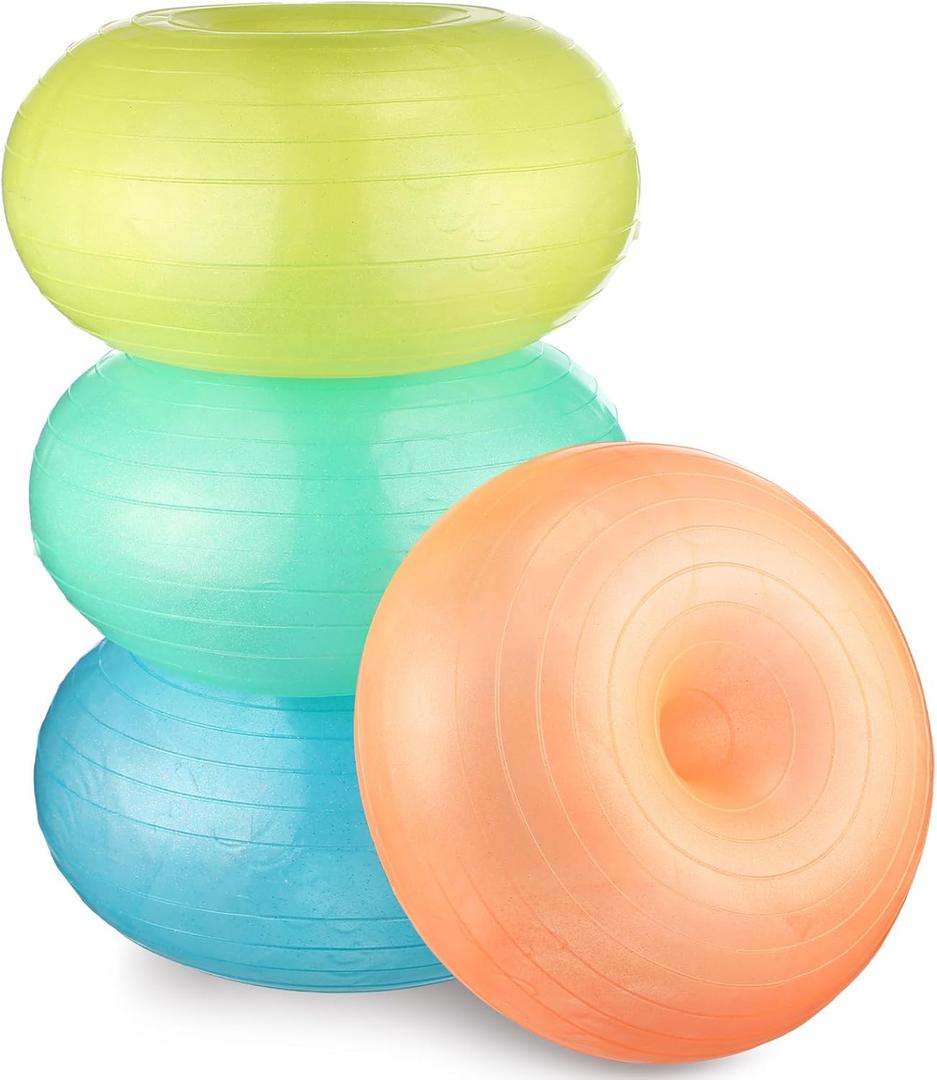 Libima 4 Pcs Flexible Seating for Classroom Inflatable Ball Chairs with Pump Donut Exercise Ball Cushion Seat for Balance and Stability Training School Home Office Gym Yoga Workout (Fresh Color)