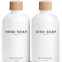 White Glass Hand and Dish Soap Dispenser Set by Brighter Barns - Kitchen Soap Dispenser Set with Tray - Glass Bottles for Kitchen Sink - Housewarming Gift, Countertop Decor, Boho Home Decor (White)