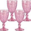Pink Glasses set of 4, Pink Goblets, Vintage Drinking Glassware, Colored Glassware Set for Party Home Wedding Baby Shower