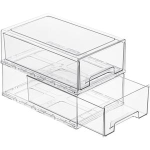1 Pack Stackable Storage Drawers, Plastic Clear Organizer Bins with Handles for Under sink, Kitchen Cabinet, Fridge, Closet, Pantry, Office, Bathroom