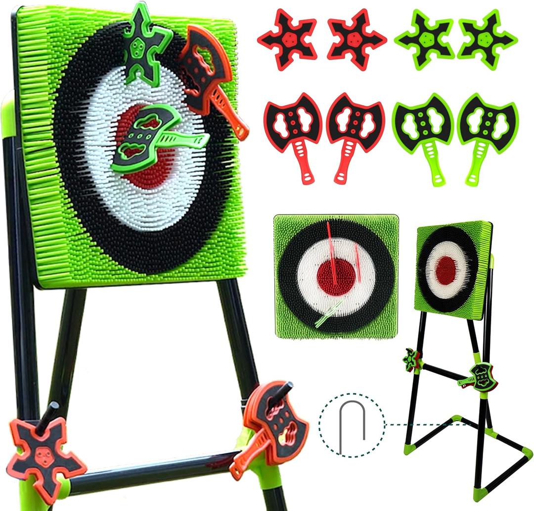 Family Axe Throwing Game for Backyard Fun | Safe Bristle Target Set with 4 Axes & 4 Darts for Kids & Adults | Lightweight & Portable for Carnival, Camping, Party and Indoor/Outdoor Games (green)