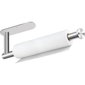 Paper Towel Holder, Self Adhesive or Drilling Paper Towel Holder Under Cabinet, Stainless Steel Silver Paper Towel Holders Wall Mount for Kitchen, Bathroom, Sink, Pantry, Fridge
