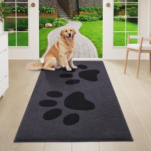 Buganda Dog Door Mat for Muddy Paws, Absorbent Dirt Trapper Washable Indoor Doormats, Non Slip Low-Profile Mud Mat for Dogs, Front Entrance Doormat for Inside Floor (47x24 Inches, Black)