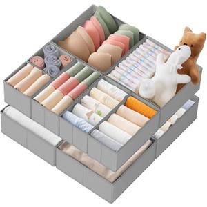 Criusia Drawer Organizer Clothes, 10 Pack Dresser Organizer for Baby Clothes, Underwear, Sock- Foldable Closet Organization and Storage Dividers Bins for Nursery, Bedroom (Grey)