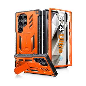 FNTCASE for Samsung Galaxy S24Ultra Case: Military Grade Drop Protection Rugged Protective Mobile Phone Cover with Kickstand & Slide | Shockproof Textured Bumper Heavy Duty Protector, 6.8'' Orange