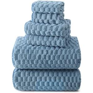 REDKISS Blue Microfiber Towels Set of 6-35x70 Inches Oversized Bath Sheets, Extra Large Bath Towels Set of 6, Super Soft Quick Dry Lint Free Absorbent Waffle Microfiber Shower Towels