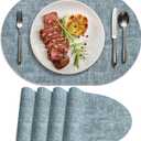 Placemats for Dining Table Set of 4 Non-Slip, Heat Resistant Oval Leather Placemat Double Layer, Waterproof Table Mats Easy to Clean for Kitchen Dining Room Coffee Office Table, Light Blue