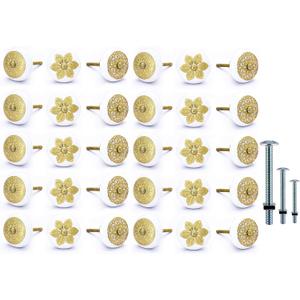 NAQSH Ceramic Cabinet Knobs Kitchen Drawer Knob Handpainted Cupboard Door & Drawers Pulls (White & Golden, 12)