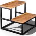 Hot Tub Steps, 2 Step Wooden Step Stool for Adults & Kids, 500 LBS Capacity Heavy Duty Bed Steps for High Beds, Sturdy Metal Frame Stepping Stool for Kitchen, Bathroom, RV