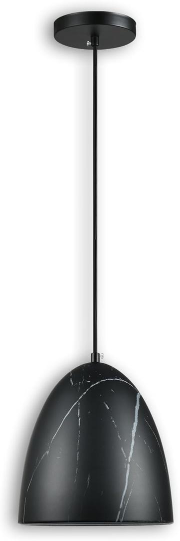 Modern Marble Pendant Light, 8.2"x7.9" Metal Hanging Light Fixture with Faux Black Stone Finish, 15"-72" Adjustable Line, E26 Socket for Office, Living Room, Dining Area  Midnight Stone